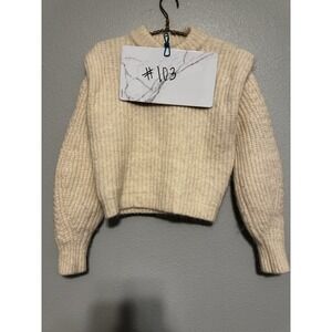 H&M‎ Cream Wool Alpaca Blend Chunky Knit Fluffy Cropped Sweater Pinch Shoulder M